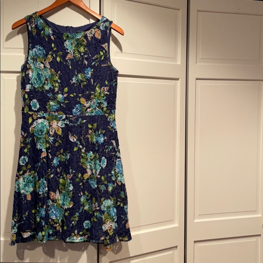 Pretty Navy Lace Dress w/ Vibrant Floral Design